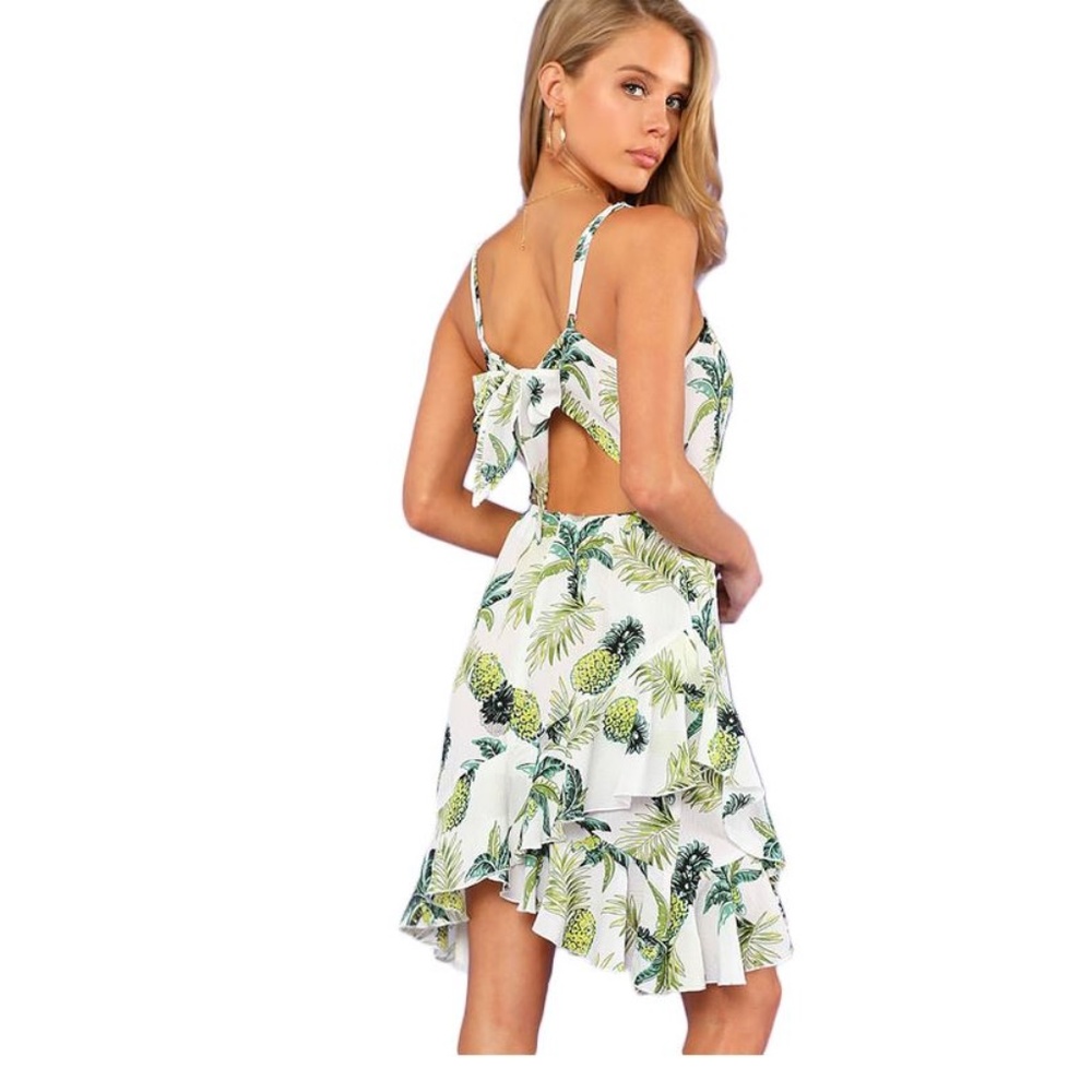 Boho Asymmetrical Ruffle Tropical Cami Dress - Picture 2 of 6